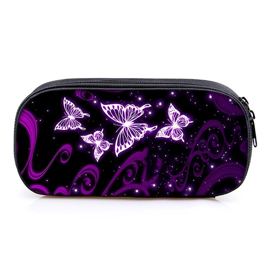 Purple 3D Butterfly Pattern Leather Pencil Case Best School Pencil Pouch for Boys and Girls Layered Children's Pencil Bag