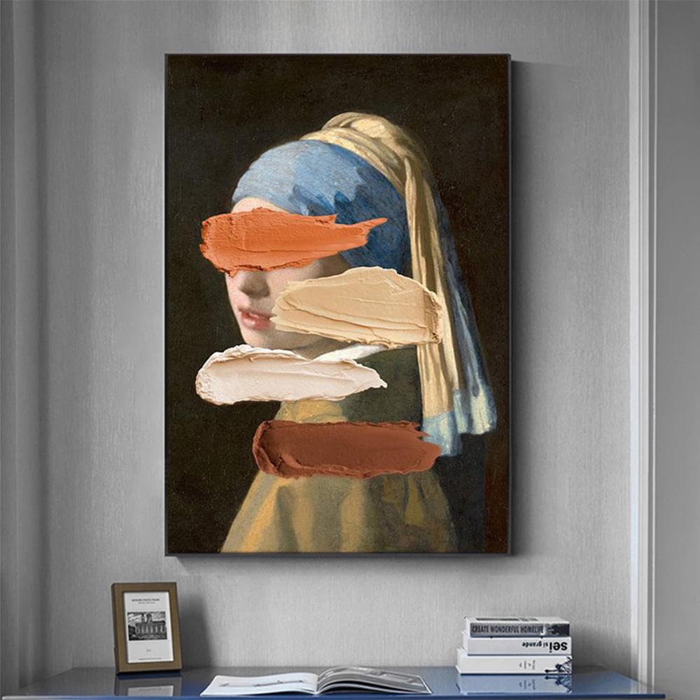 Девушки с жемчужными серьгами наносят маску на лицо. Забавные постеры, настенные художественные принты на холсте, знаменитые классические портреты.