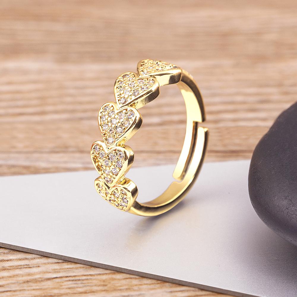 Nidin Temperament Romantic Heart Open Adjustable Rings for Women Girls Engagement Zircon Party Wedding Gift Jewelry Wholesale