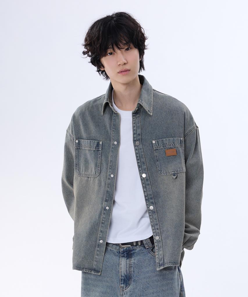 GHOST REPUBLIC Vintage Washed Double Pocket Denim Shirt 3 Colors Gls-716