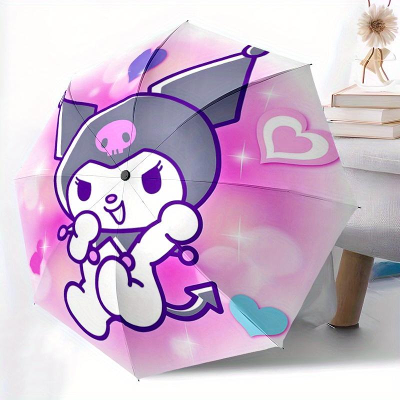 1pc Happy Kuromi Fully Automatic Folding Portable Cartoon Umbrella, 8 Steel Frames, Three-Fold Design, Suitable for All Seasons, Suitable for Outdoor