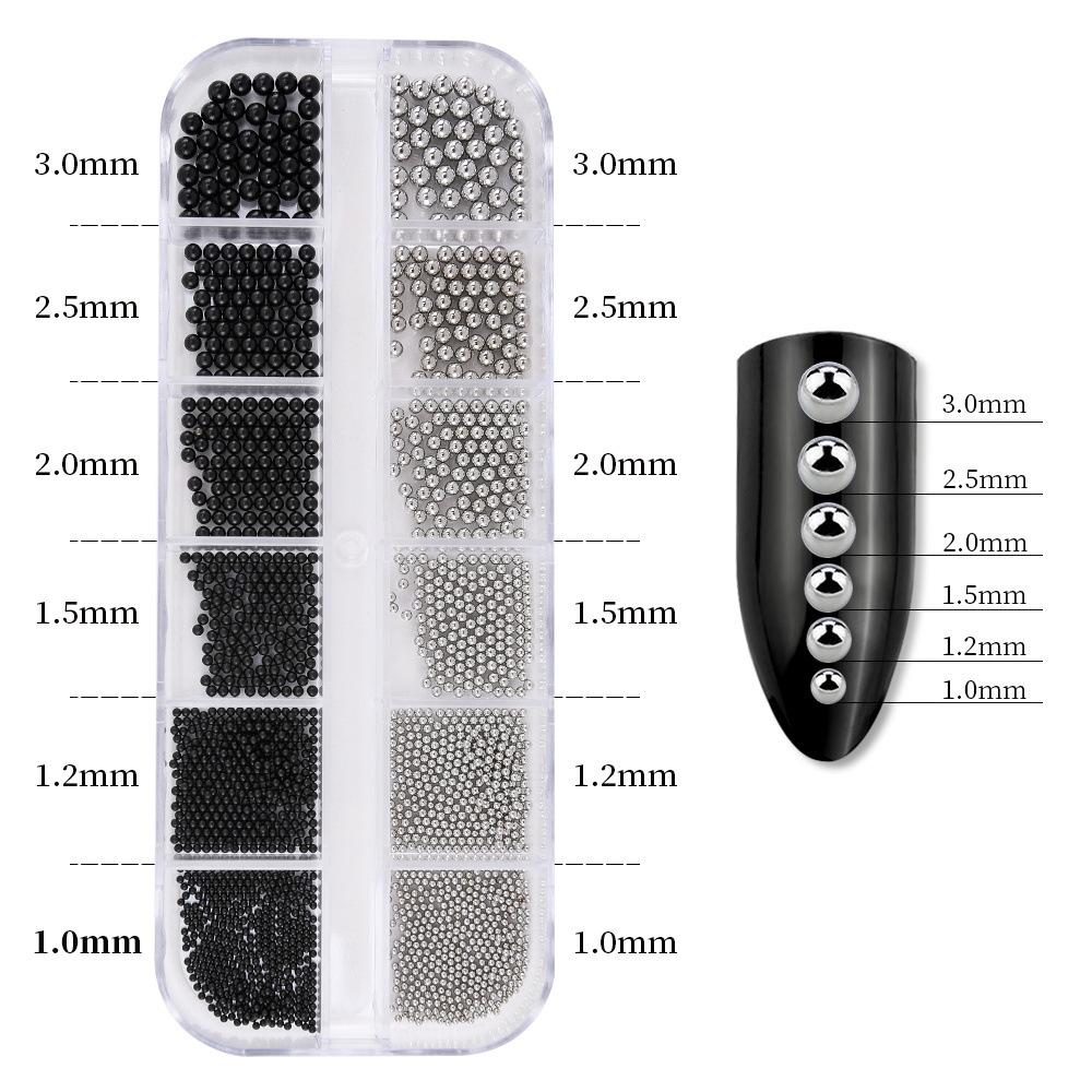 12 сеток, золото, серебро, стальные шарики для дизайна ногтей, смешанные аксессуары для маникюра своими руками, набор для украшения ногтей