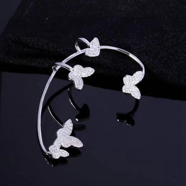 Сияющие серьги-клипсы из циркония со снежинками для женщин, новые модные серьги-клипсы в виде бабочки, не требующие пирсинга, для вечеринки, свадьбы, ювелирные изделия в подарок
