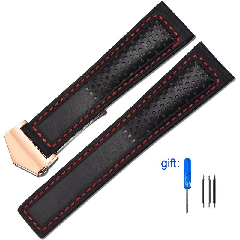 Genuine Leather Watch Band For Tag Heuer Carrera Diving Monaco F1 Series Breathable Black Watch Chain 22mm Men Watch Straps