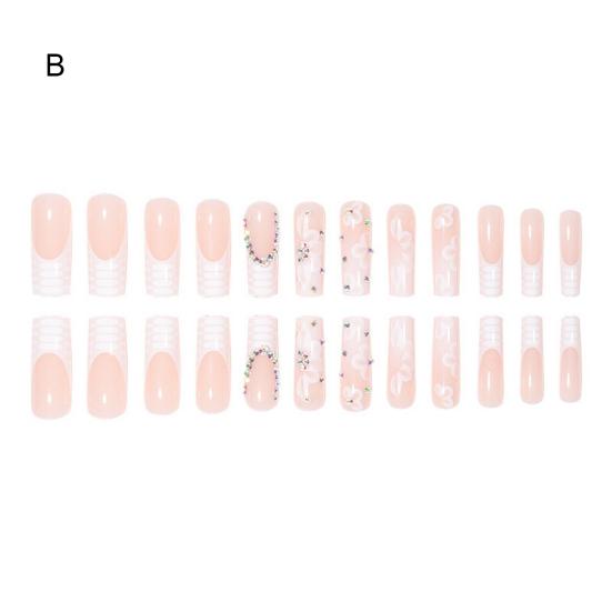 24 шт., кусочки дизайна ногтей, хрустальные цветы, удлиненные, с полным покрытием, простое управление, быстрый маникюр, французский квадратный накладные ногти