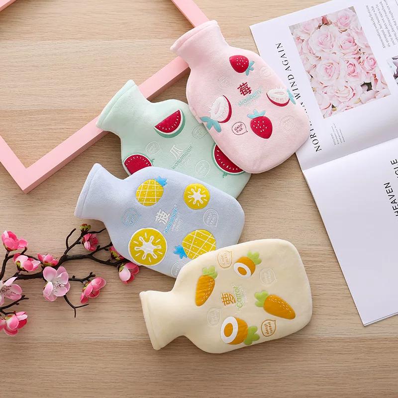 Plush Hot Water Bottle Cover Cartoon Fruit Design Thickened Rubber Water-Filled Explosion-Proof Removable Washable Warm Water Bag