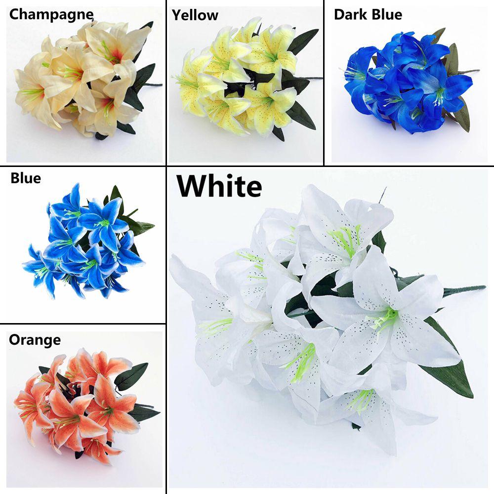 10 Голов Горячие Домашние Аксессуары Красочные Искусственные Цветы Свадебный Декор Лилии Букет Поддельные Лилии