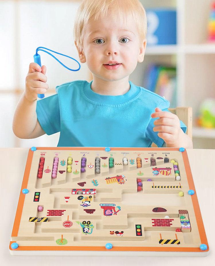 Children Wooden Magnetic Color and Number Maze Learning Education Toys Color Matching Montessori Toys Wooden Toys Gift for Kids
