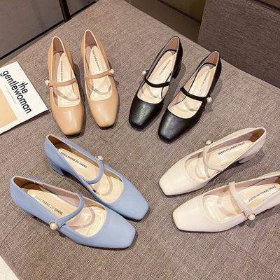 2024 Новые лакированные туфли Мэри Джейн с квадратным носком, темпераментные туфли на толстом каблуке с неглубоким носком, весенние туфли на высоком каблуке, женские