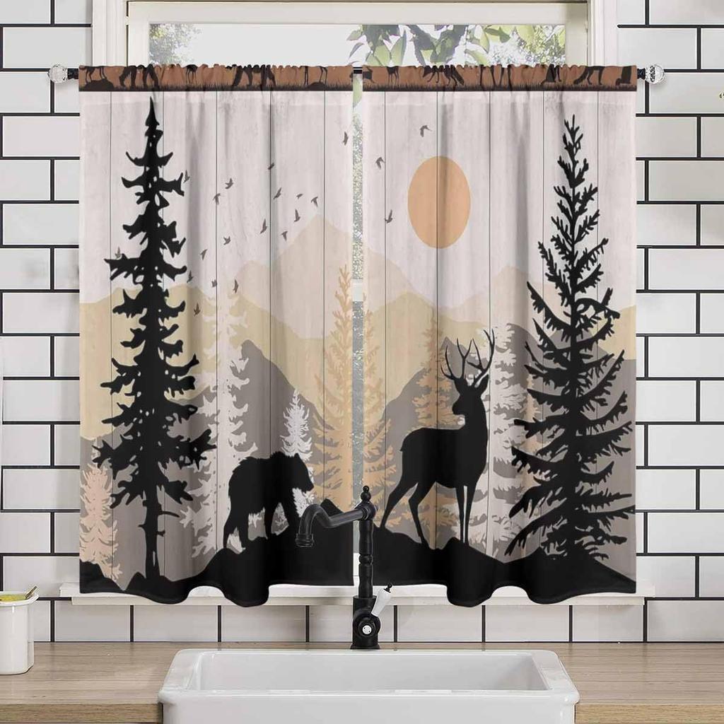 Purple Cherry Kitchen Tier Curtains, Spring Sakura Floral Cafe Curtains for Living Room,Bathroom,Dining Room Over Sink,Laundry
