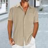 Мужская рубашка с короткими рукавами и лацканами, однотонные топы с пуговицами, свободный крой, повседневный тонкий кардиган, топы, мужская одежда