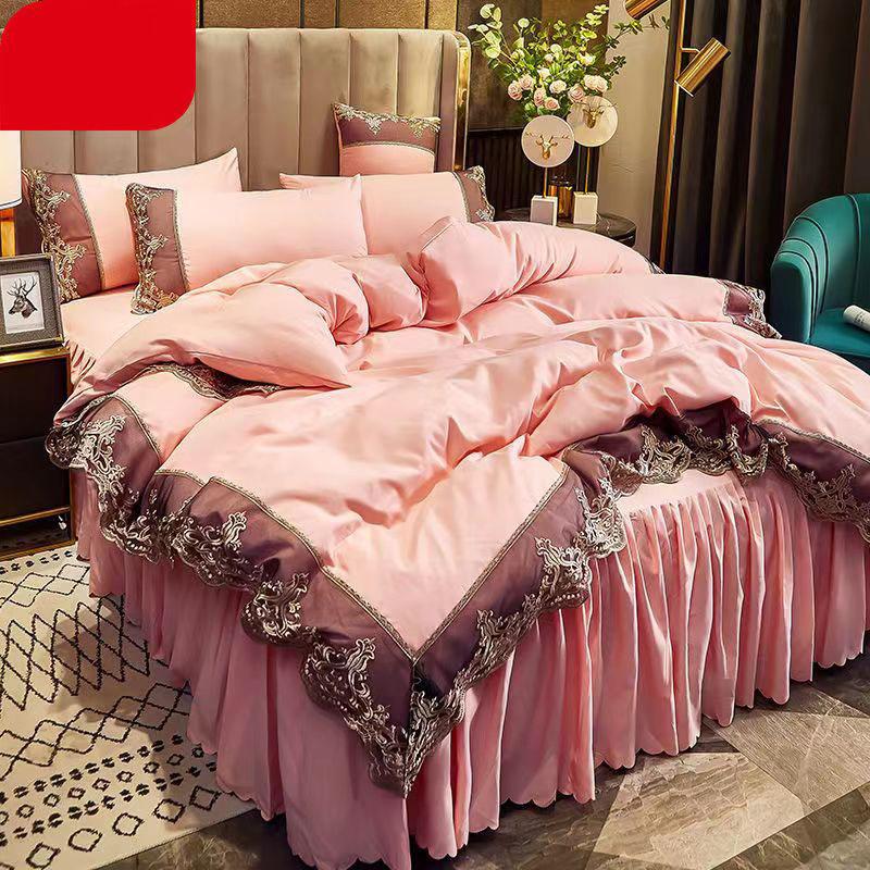 Размер King Size/Queen Size/Twin Size Кружевная простыня Пододеяльник Наволочка Комплект из четырех предметов Утолщение Спальня Простое постельное белье Высокое качество