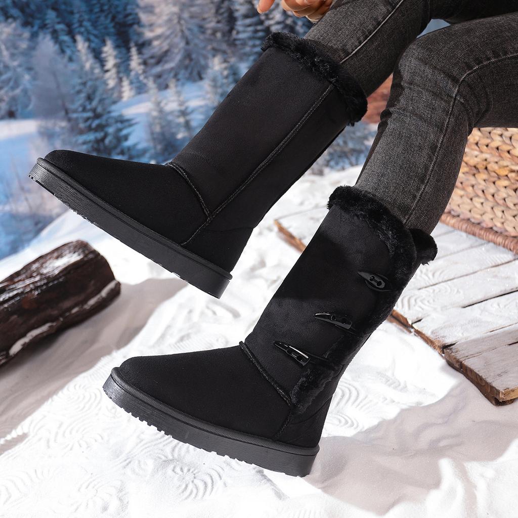 Autumn and Winter Long Snow Boots Women's Fashion Large Size Thickened Velvet Thermal Cotton Shoes Thick-soled Snow Cotton Boots