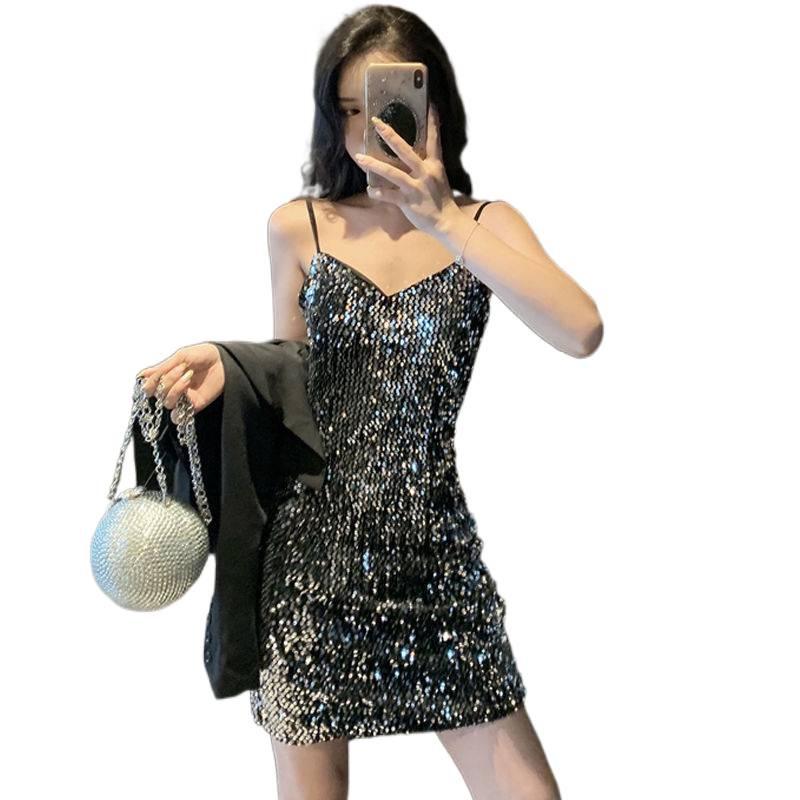 Sequin Strappy Little Black Dress - Slimming, Sexy Nightclub Party Wear for Women