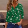 Женская модная повседневная рождественская блузка с V-образным вырезом и рукавом три четверти, украшенная пуговицами