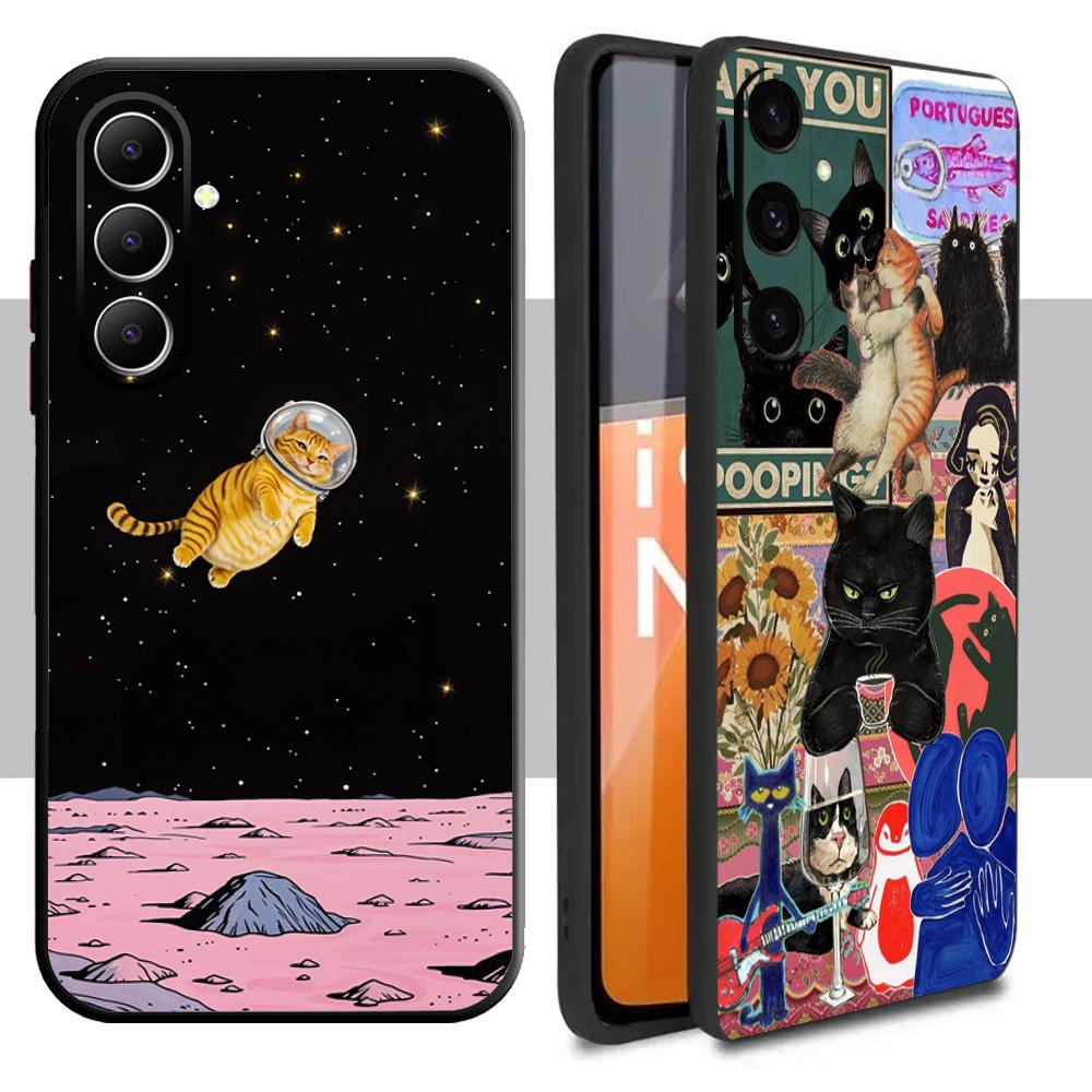 Кошачья вселенная милый модный дизайн Чехол для телефона для Samsung Galaxy S26 S25 S24 S23 S22 S21 Plus Ultra Note20 Мягкий черный
