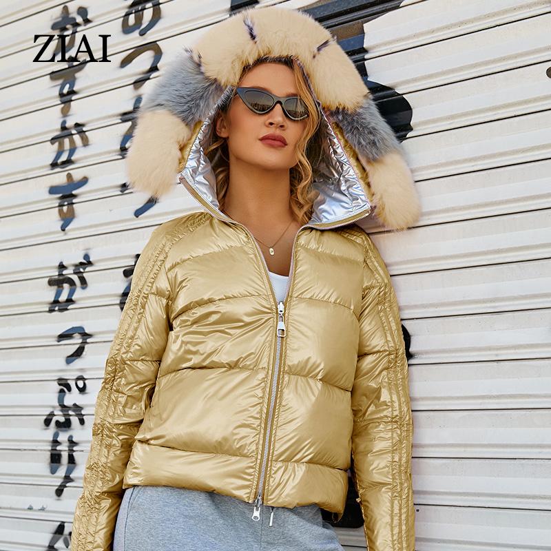 Парка Ziai с коротким меховым воротником и капюшоном, пуховое зимнее женское пальто с пузырьками