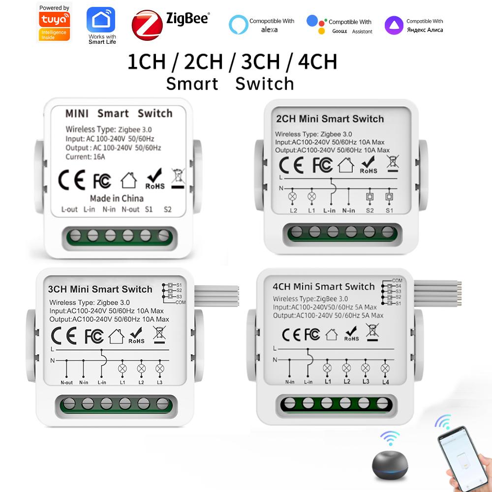Tuya ZigBee 3.0 Умный модуль переключателя 1/2/3/4 канала Двухстороннее управление Автоматический выключатель Таймер Работает с Alexa Google Home Приложение Smart Life
