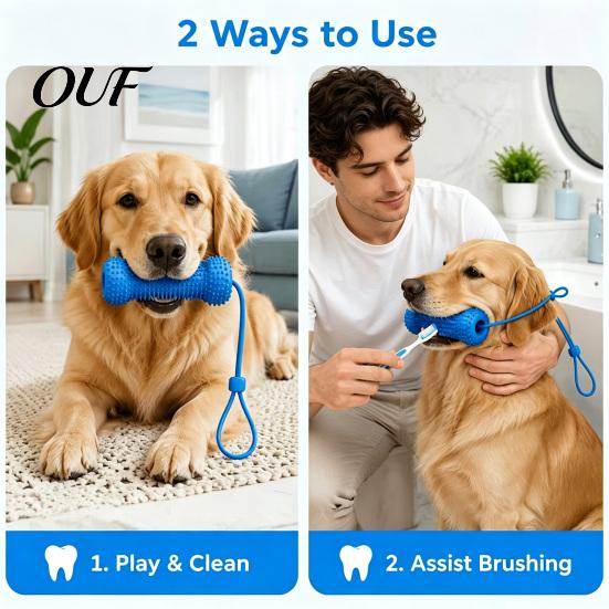 Pet Breath Freshener Toys Silicone Dog Dental Chew Toy, Easy Teeth Oral Care Brushing Aid, Rear Molar Cleaning Anti-bacterial Texture Mouth Opener for