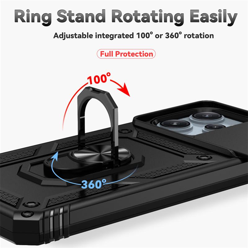 Чехол-накладка Slide Lens Protective Case для Xiaomi Redmi 10 10C 12 12C 13C Armor Shockproof Coque для Redmi 9A 9C 10A 11A Ring Holder Back Cover