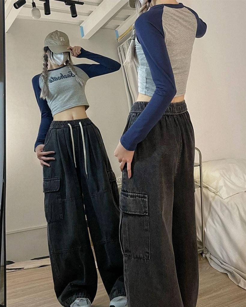 Ретро-американские хип-хоп-широкие рабочие джинсы повседневные брюки для модных девушек