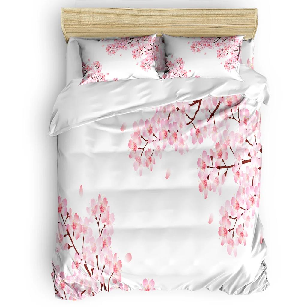 Комплект постельного белья нежно-розового цвета, ветка сакуры с цветами вишни, нежная японская весна, декоративный комплект постельного белья из 3 предметов, размер King Size