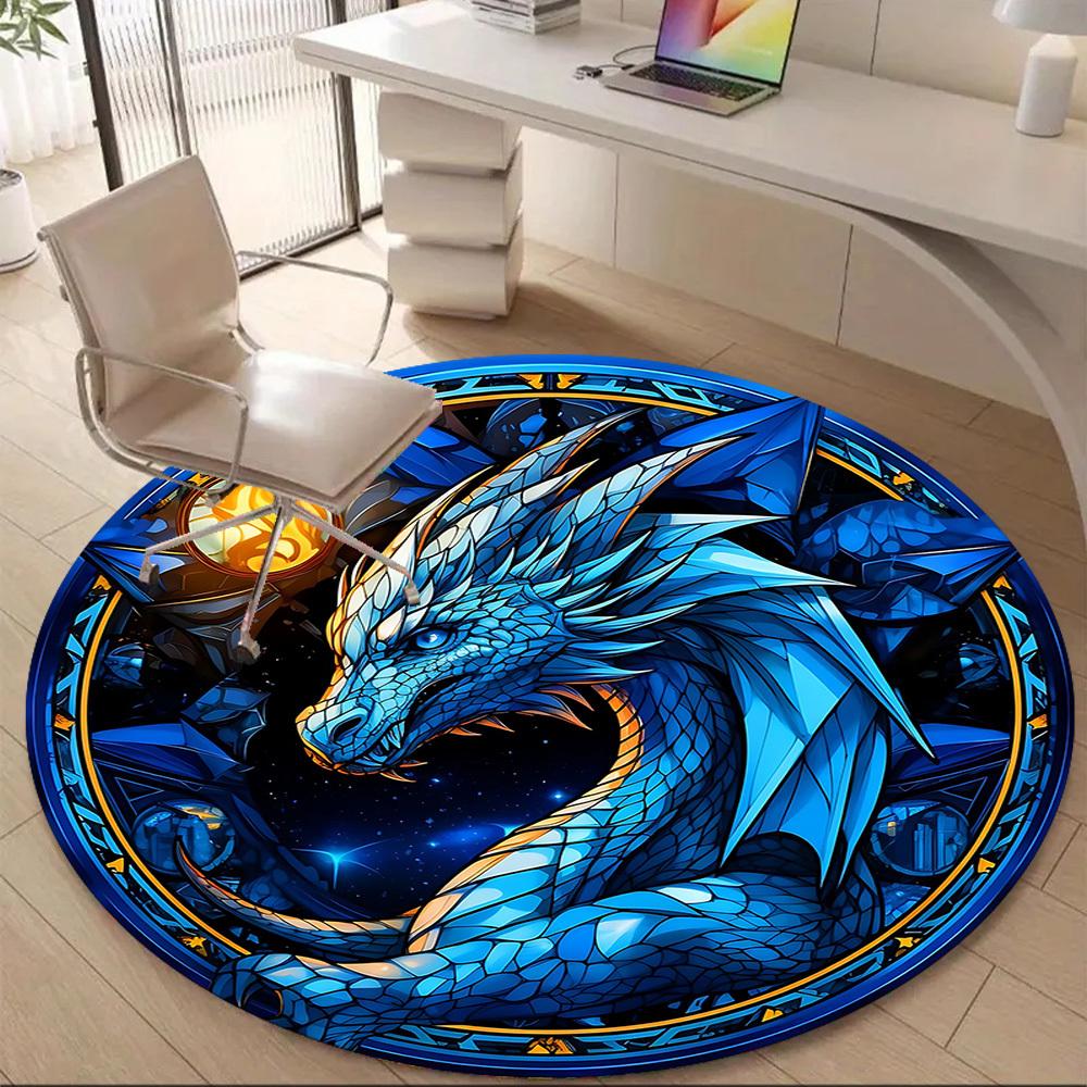 1pc Dragon Fantasy Office Round Area Rug, Indoor Mat Suitable ForOffice, Under Office Chairs Bedroom Living Room Home Decor, Room Deco T004