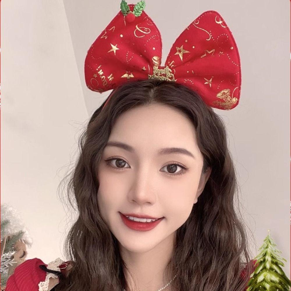 Non-slip Christmas Hairband Plush Christmas Headband Gift Bowknot Hair Hoop Party