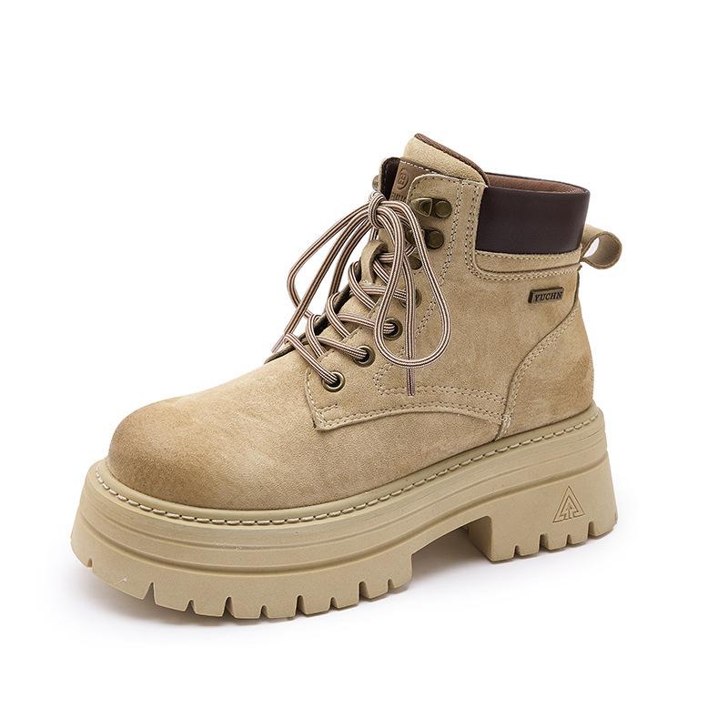 Thick-soled Martin boots women's spring heightening retro short boots outdoor leisure sports rhubarb boots