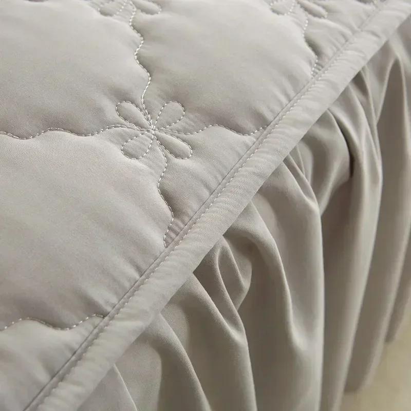 Высокое качество, приятная для кожи матовая юбка для кровати, цельный ламинированный хлопок, покрывало для кровати с одинарным и двойным рюшом