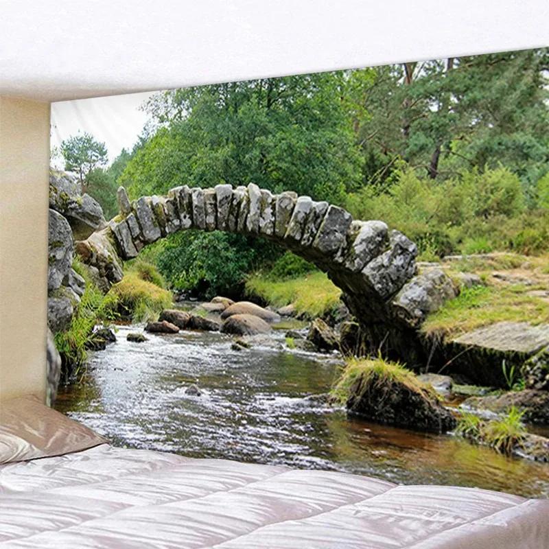 Главная Настенное украшение Гобелен Фэнтези Каменная арка Мост Пейзаж Фон Офис Гостиная Гобелен