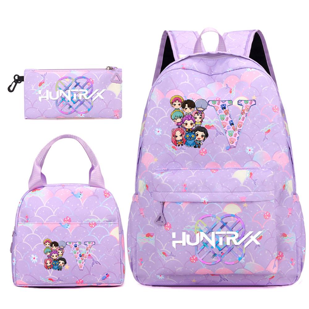 3Pcs/set 26 English Letter Kpop Printed Backpack Handbag Pencil Case for Teenger Student Girl Boy Schoolbag Kid Bookbag Large Capacity Travel Bag Gift