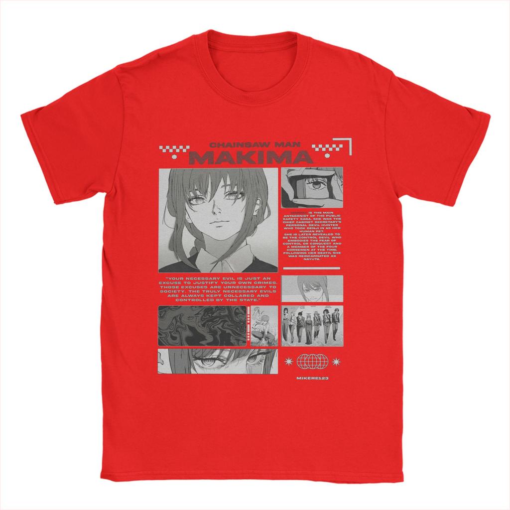 Мужская Макима Человек-бензопила Японская манга (2) Футболки Хлопковые Топы Повседневные Футболки с Коротким Рукавом и Круглым Вырезом Оригинальные Футболки