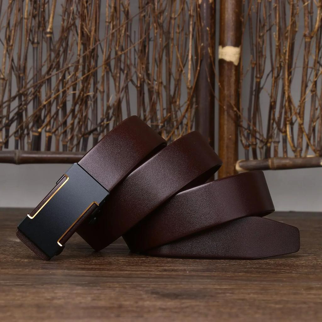 3.5CM Pure Cowhide High Quality Genuine Leather Belts for Men Strap Male Automatic Buckle Business Suit Trouser Belt Luxury
