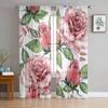 Watercolor Wildflowers Roses Tulle Window Curtains for Living Room Yarn Sheer Voile Curtain for Bedroom Kitchen Drape Decor