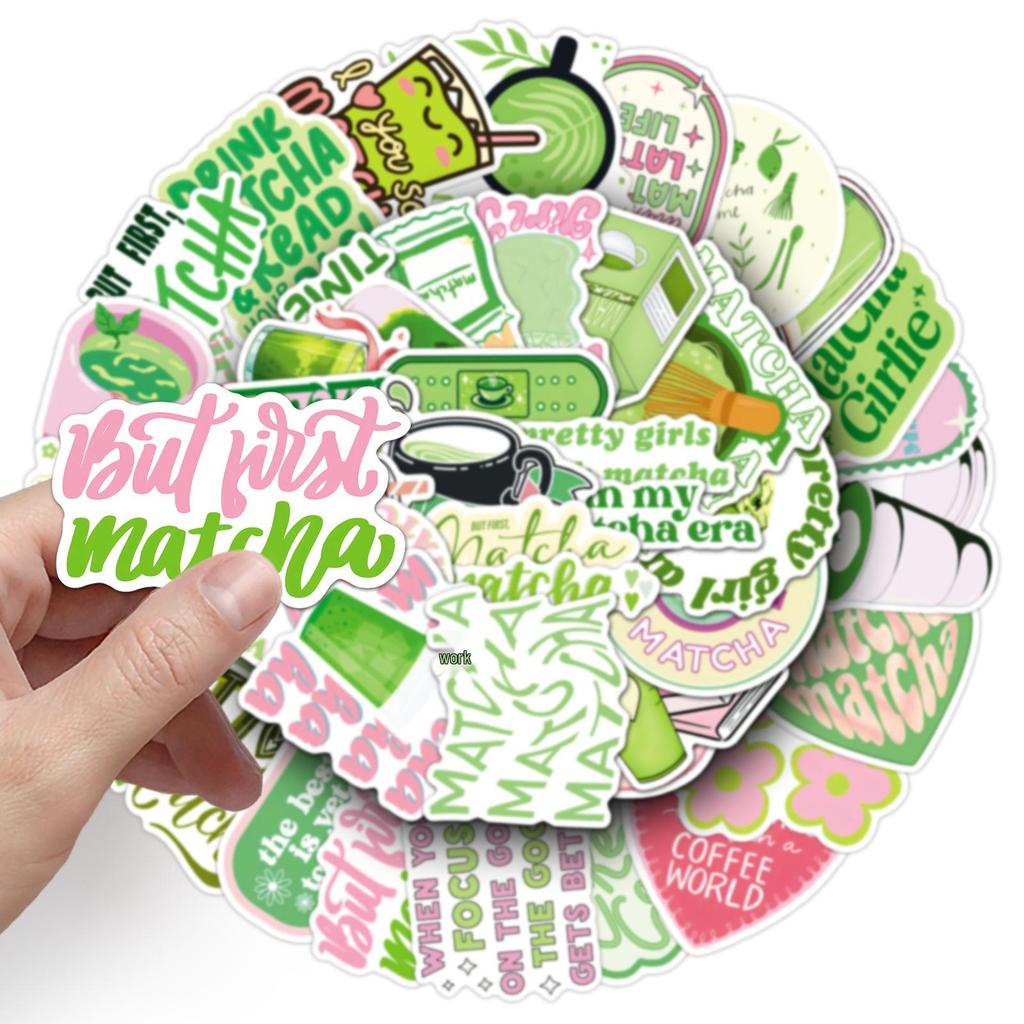 50 Matcha Girl Aesthetic Stickers - Fresh Green & Pink Graffiti for Notebooks & Cups