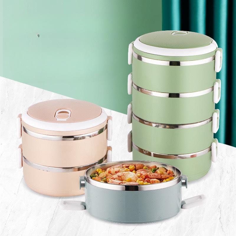 Двухслойный изолированный ланч-бокс из нержавеющей стали для офиса, школы, кемпинга и пикника