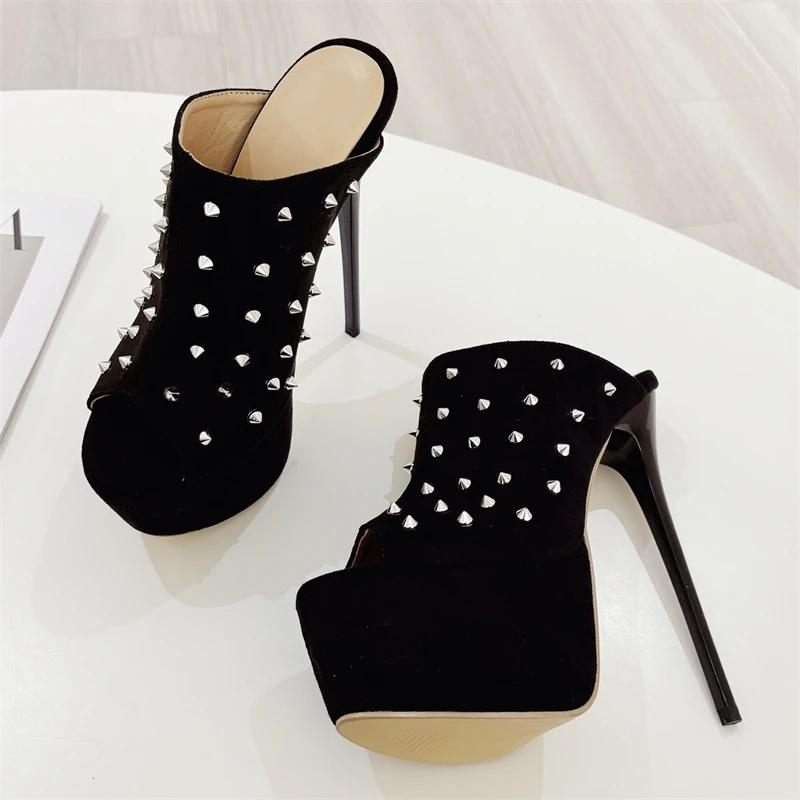 Eilyken Sexy Summer Extreme Stiletto High Heels Platform Woman Slippers Design Style Rivet Peep Toe Party Female Shoes