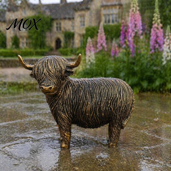 Weatherproof Decorative Yak Figures Highland Resin Figurines, Vintage Bronze Finish Animal Statues, Artistic Statues for Home Farmhouse Decor