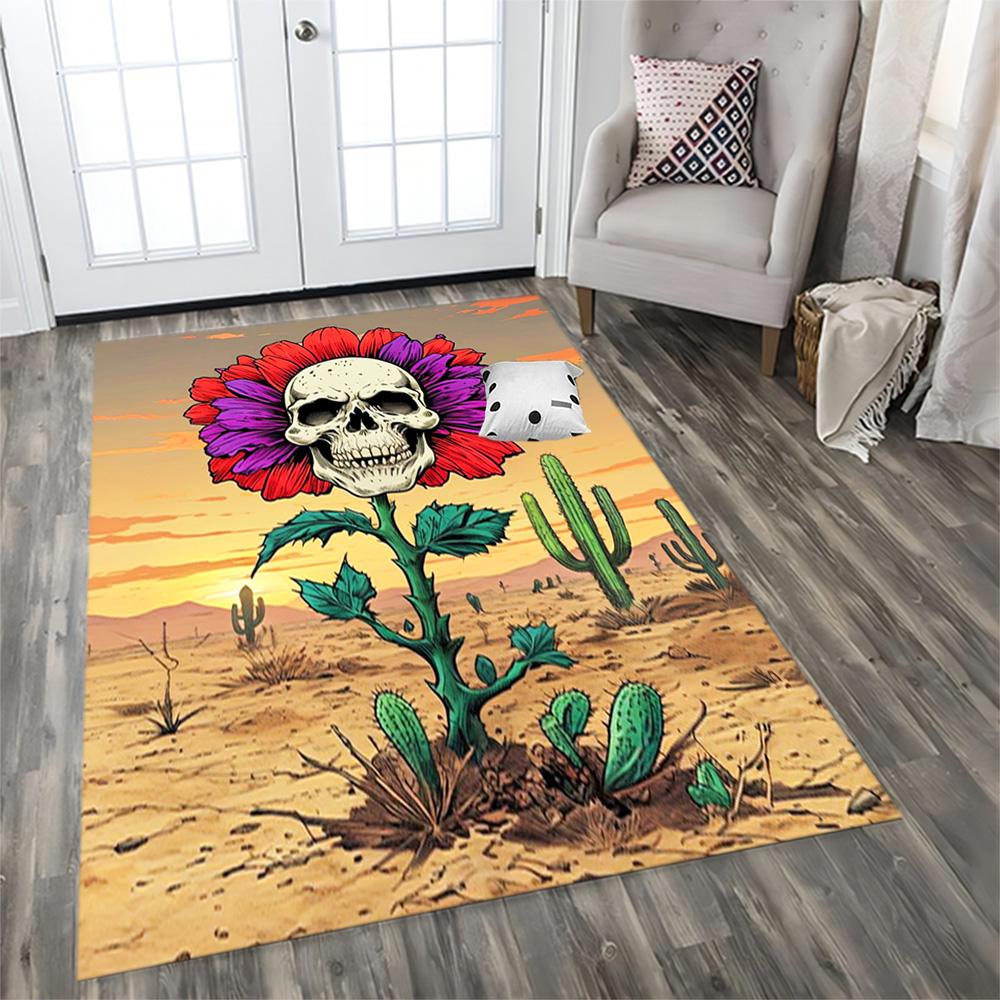 Sugar Skull With Flowers for Living Room rug, BedRoom rug, Study Room rug, Hallway Decoration, Perfect for Home Decoration or Holiday Gifts