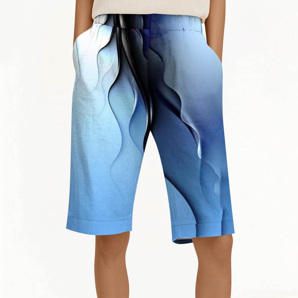 Женские брюки с принтом, модные повседневные шорты с карманами и эластичной резинкой на талии