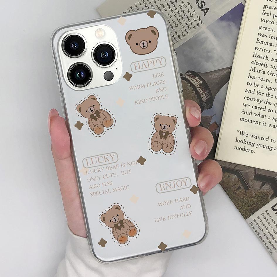 Чехол для телефона Apple iPhone 11 12 13 14 15 Pro Max 6 7 8 Plus X XS XR SE, модный прозрачный матовый противоударный чехол Love Hear Bear для iPhone, бампер