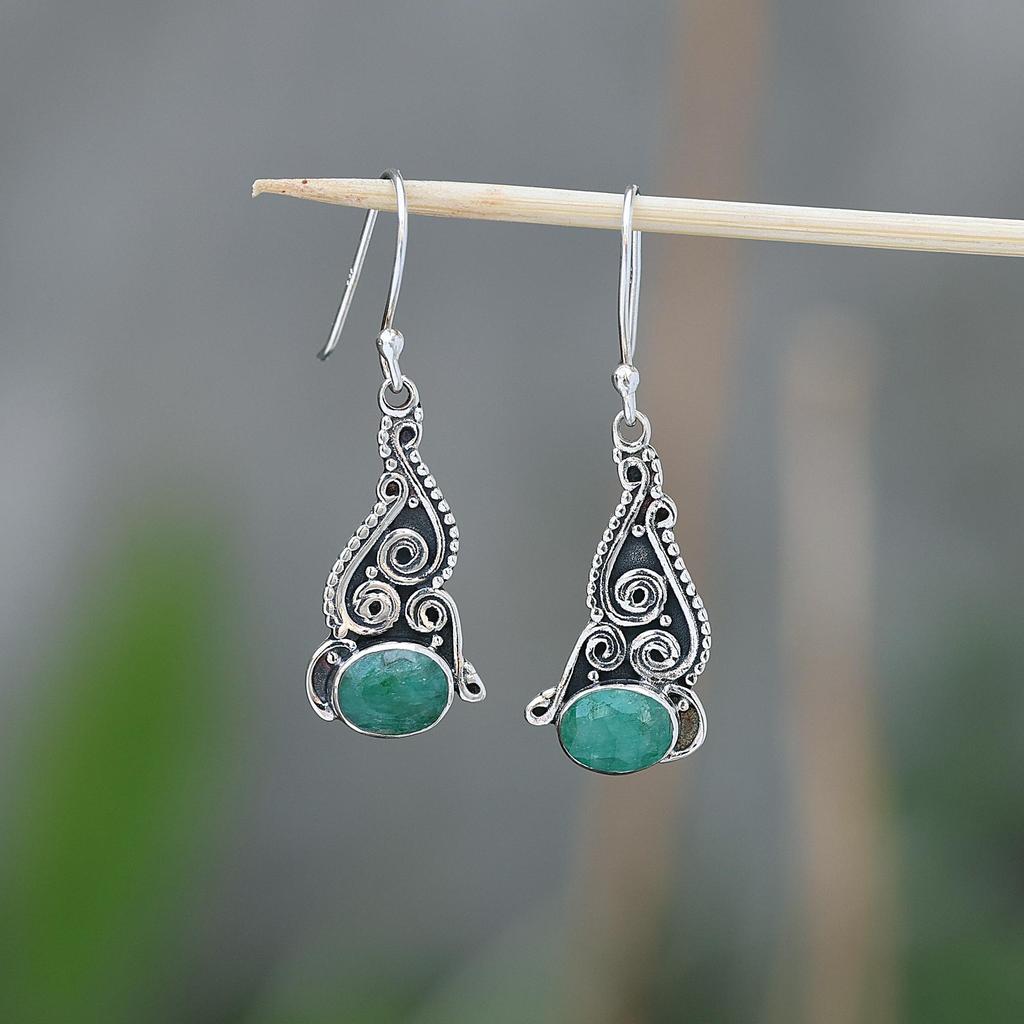 Lab Created Emerald Earring Women Jewelry, 925 Sterling Silver Handmade Jewelry