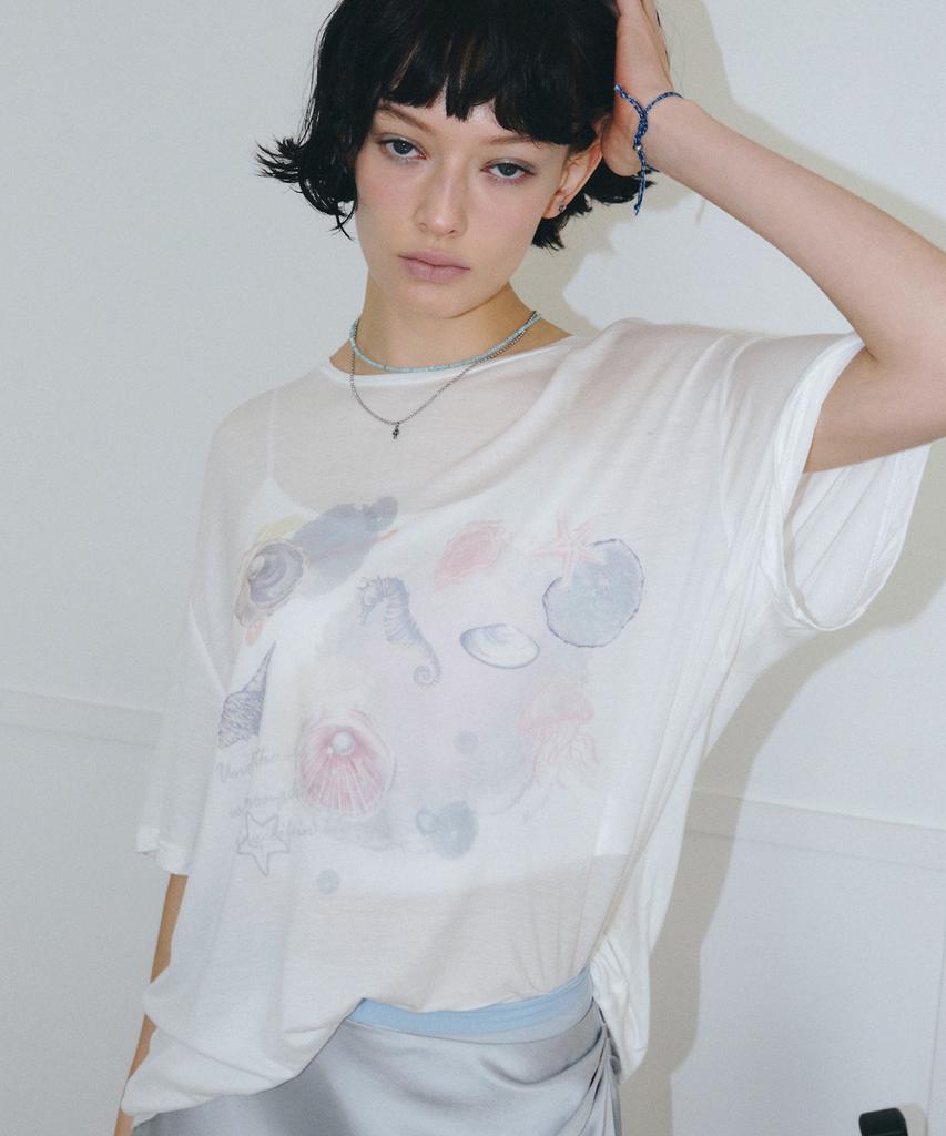 MONGDOL Marine Graphic See-Through Loose Fit T-Shirt White Mdts096White