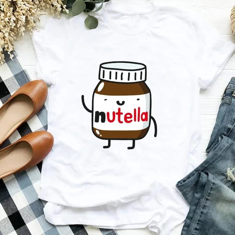 Футболка Женская с принтом Nutella Модная Харадзюку Футболка Девушка Повседневная Белый Топ Футболка Новейшая Летняя Женская Футболка Одежда