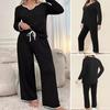 2 Pcs/Set Women Top Pants Set V Neck Long Sleeves Sweatshirt Elastic Waist
