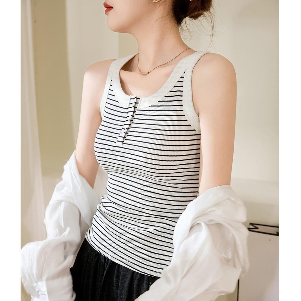 Women's Button Camisole Cover Side Breasts Anti-glare Outside Cotton Vest