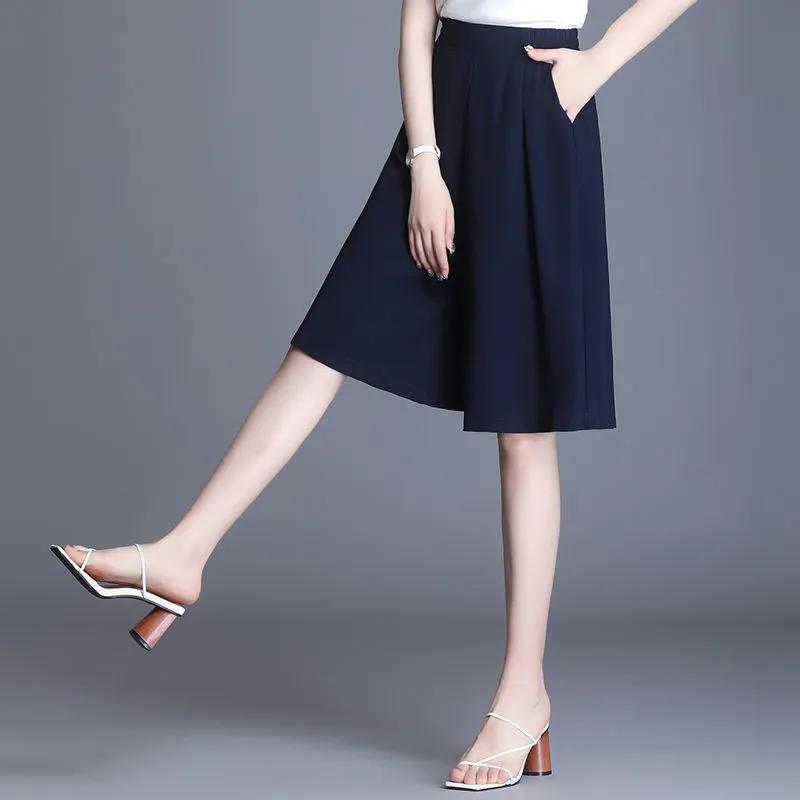 Женские летние драпированные тонкие брюки-кюлоты длиной пять четвертей, однотонные, элегантные, для поездок на работу