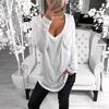 QICED Женские модные повседневные однотонные блузки и рубашки с v-образным вырезом и длинным рукавом с принтом