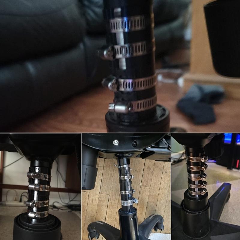 Практичный набор для крепления офисного кресла с 6 пластиковыми зажимами и 12 металлическими хомутами. Удобный аксессуар для домашнего использования.
